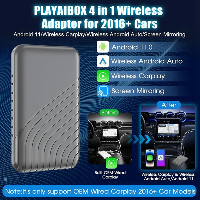 4-in-1-Wireless-Carplay-Adapter, Android-Auto-Wireless-Adapter, verkabelt mit Wireless-Adapter Smart AI Box für 2016+ Autos