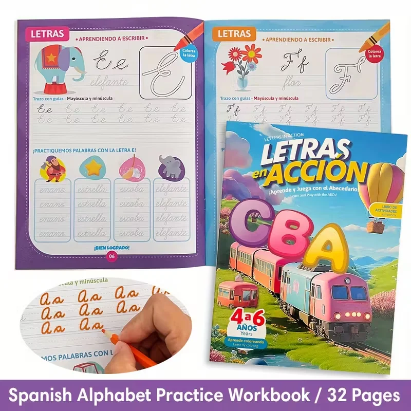 32 Pages Spanish Children's Alphabet Workbook Learning Matemáticas - Alphabet Handwriting Children's Puzzle Books