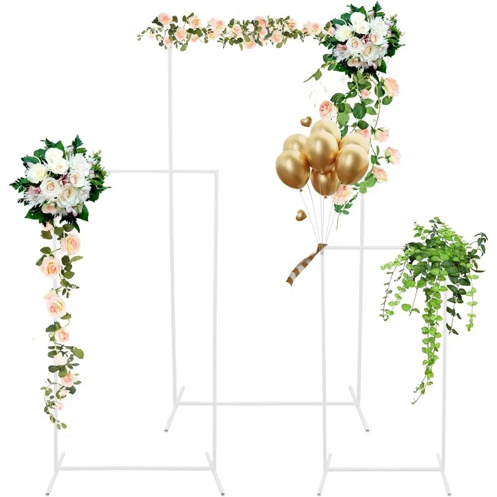 

Elegant Metal Wedding Backdrop Stand Set, 3pcs, with Square Arch for Wedding or Birthday Party (White)