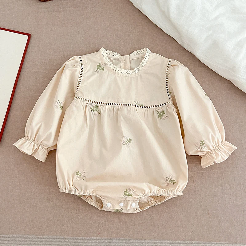 2025 New Spring 0-24M Baby Girl Clothing Toddler Baby Girl Romper Long Sleeved Cotton Embroidery Korean Style Climbing Suit image 3