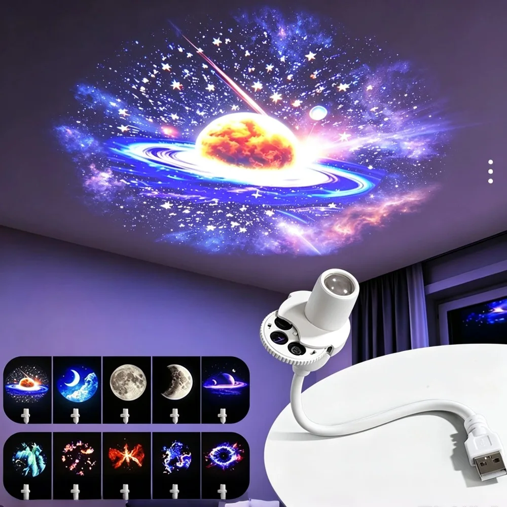USB Galaxy Projector Lamp Flexible Starry Sky Projection Light LED Space Planet Night Light  For Car Bedroom Atmosphere Decor