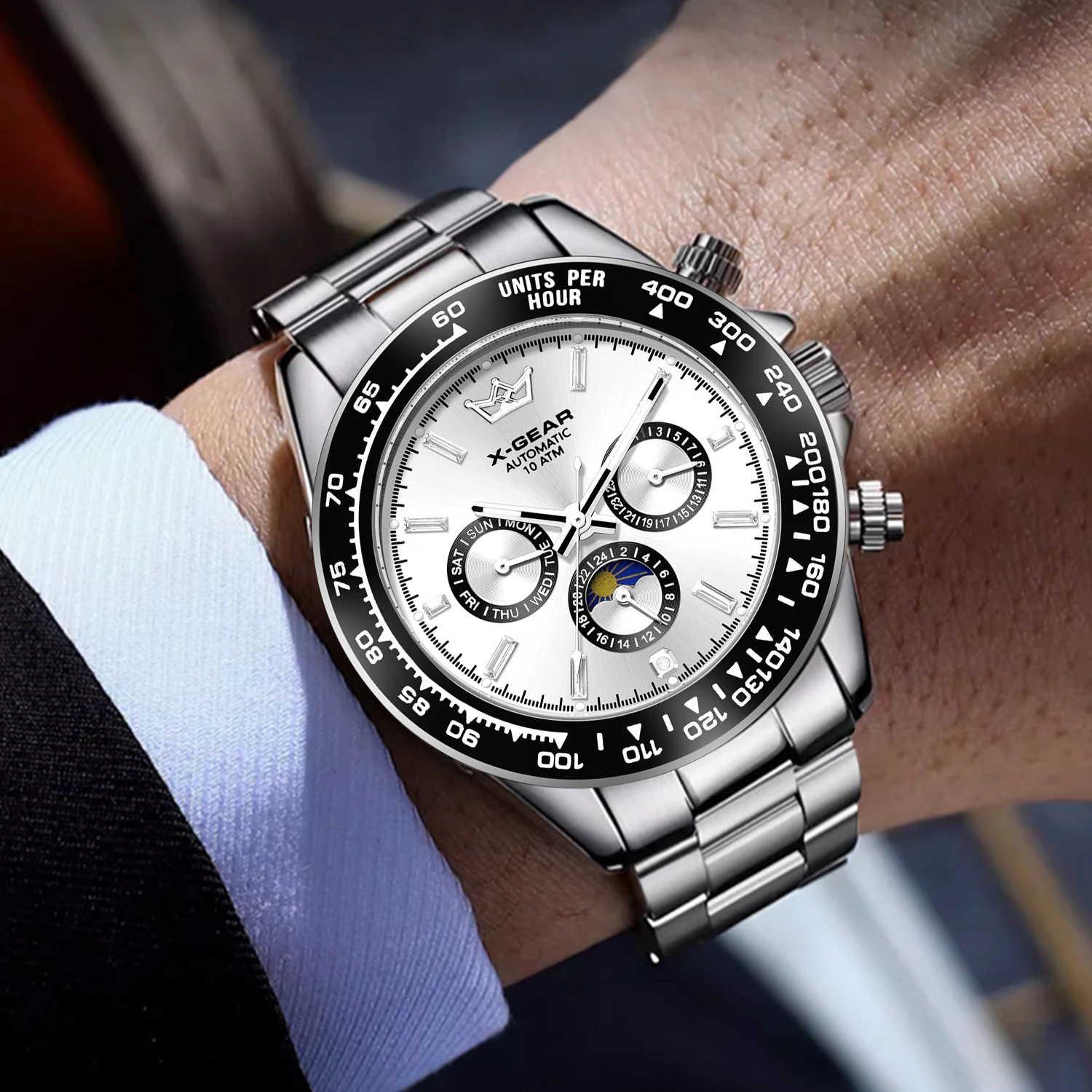

Luxury Men's Automatic Mechanical Watch Triple Sub Dial Six Hands Water Resistant Luminous Stainless Steel New