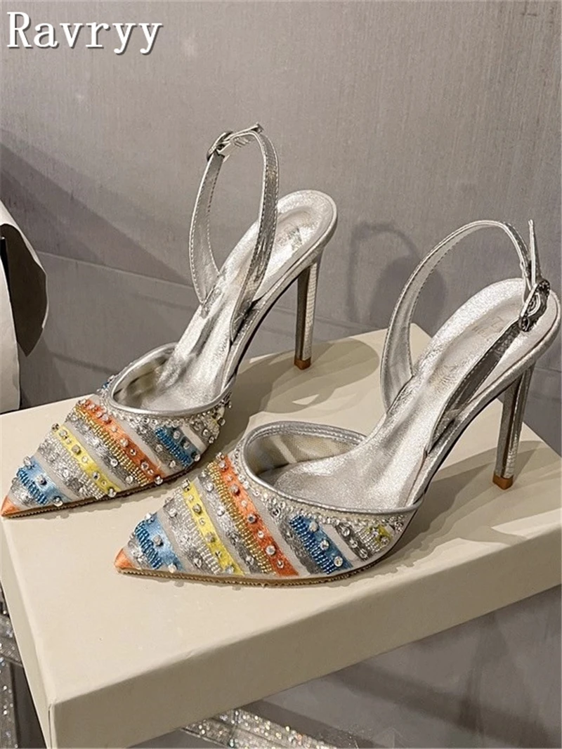 

Женские дизайнерские туфли на высоком каблуке с блестящими кристаллами в сказочном стиле, новые сетчатые туфли-лодочки на шпильке с острым носком, модельные туфли для свадебного банкета