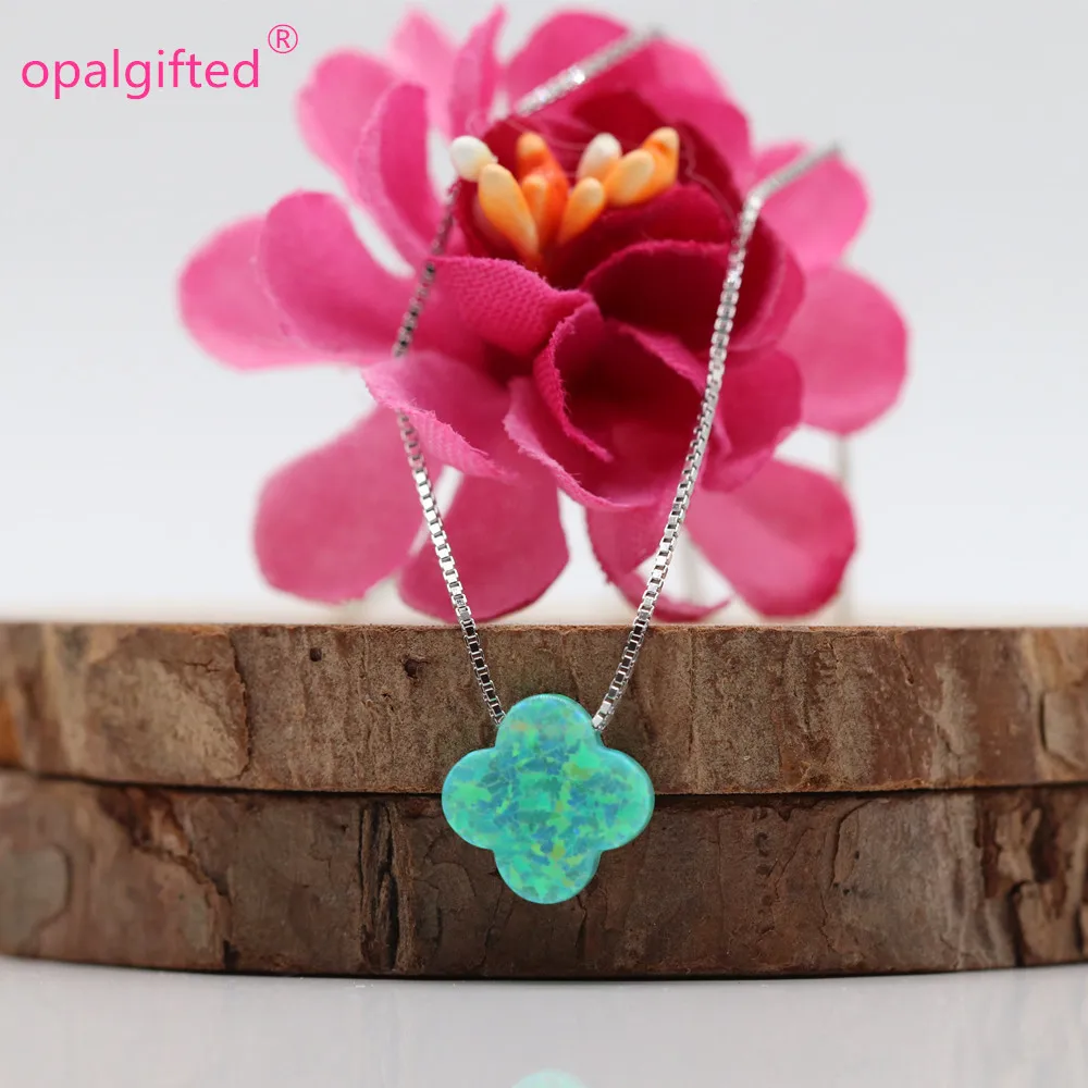 Free Shipping 2024 new style op11 green four leaf clover synthetic opal necklace 4 clover necklace gold chain for spring gift