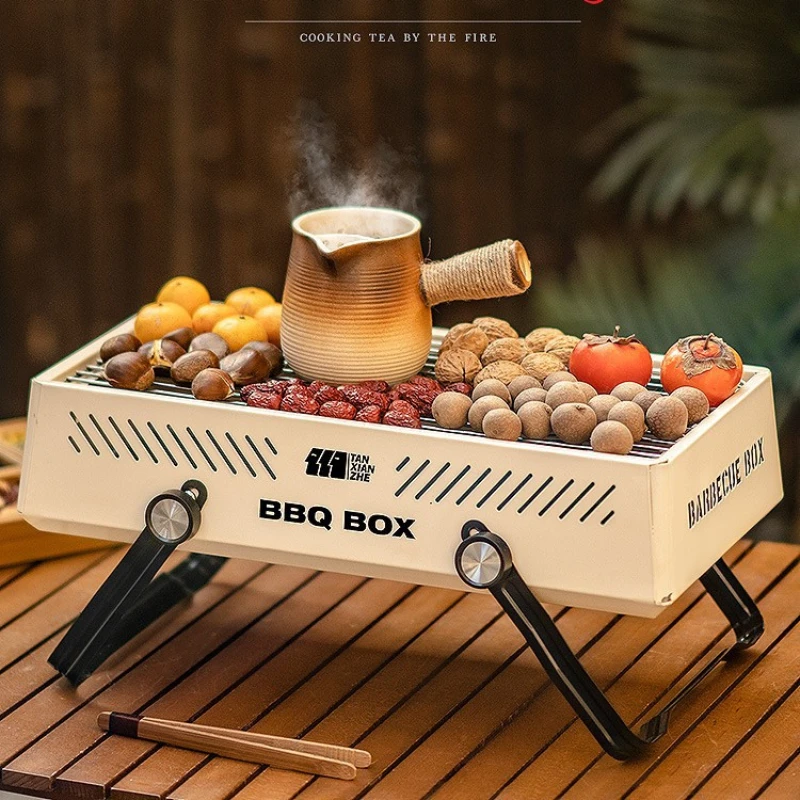 Parrilla de barbacoa pequeña y robusta, éxito de ventas, adecuada para uso doméstico y exterior, portátil, fácil de usar, sin humo y plegable.