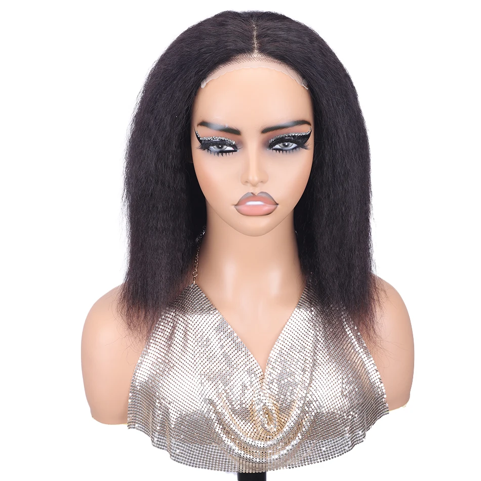 4x4 Wear and Go Glueless Wigs Kinky Straight Human Hair Wig for Women 180% Density Brazilian Virgin Human Hair Wig Pre-Plucked