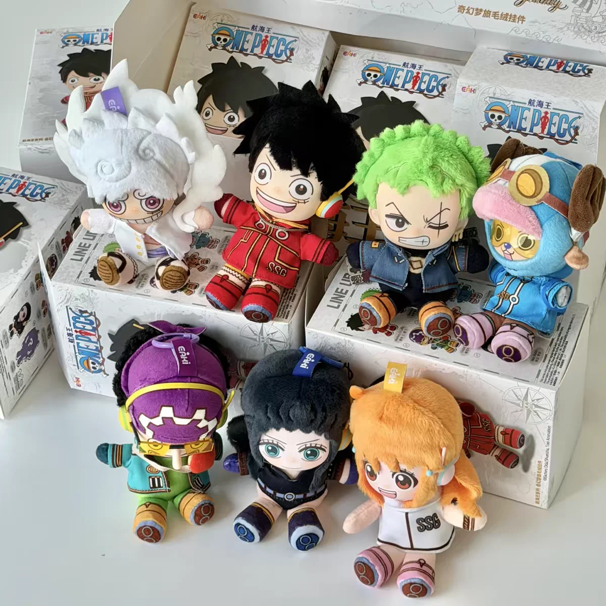 New EAKI One Piece Egghead Series Cute Keychain Toy Figure Luffy Nami Zoro Sanji Brook Soft Stuffed Pendant