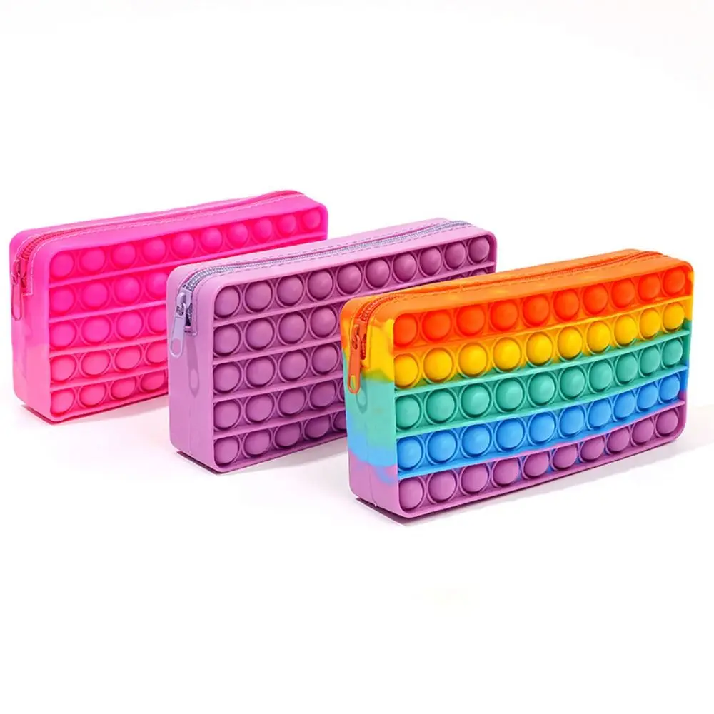 Large Capacity Silicone Pen Case Decompression Bubble with Zipper Student Pencil Bag Multifunctional Space-Saving