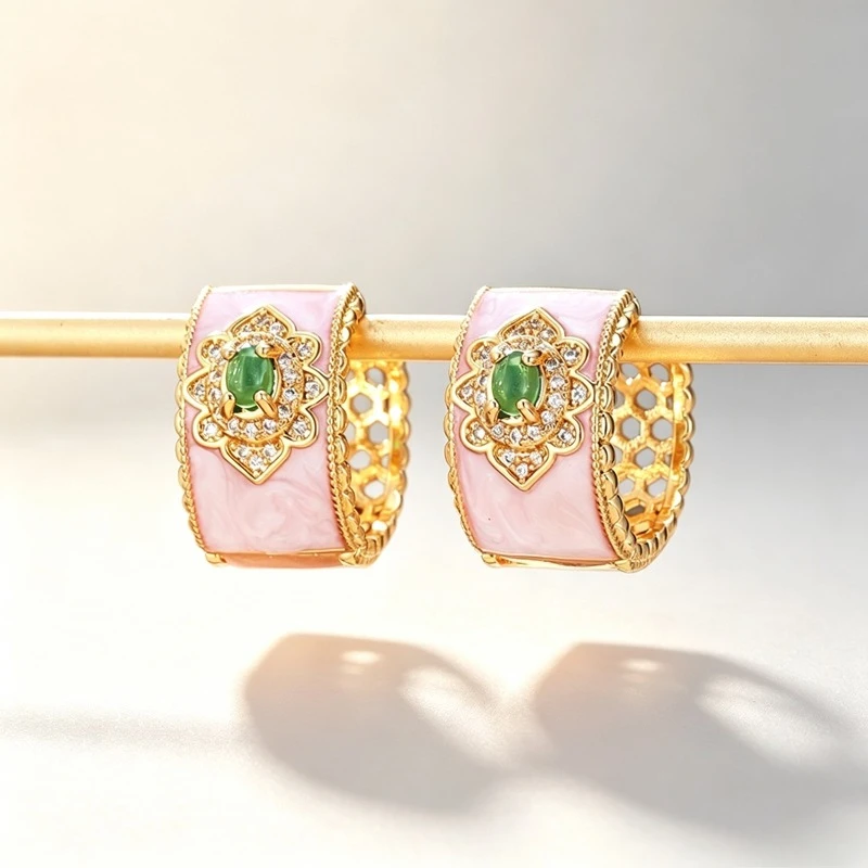 Fashion Luxury Women's Oil Dripping Earrings for Women with Hollow Circles Ear Buckles Unique Geometric Holiday Jewelry Gifts