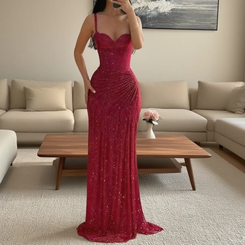

Customized Glitter Evening Dresses Women Strapless Mermaid Elegant Formal Occasion Dress Split Robes Long Prom