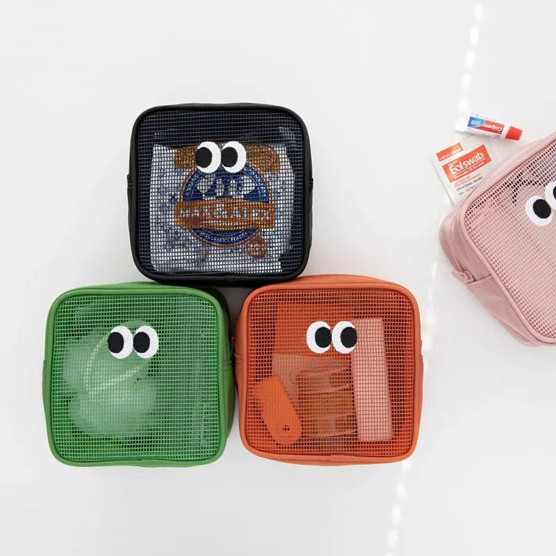 Korean Cute Big Eyes Large Capacity Mesh Makeup Toilet Bag Digital Finishing Sundries Storage Bag Makeup Bag Makeup Pouch