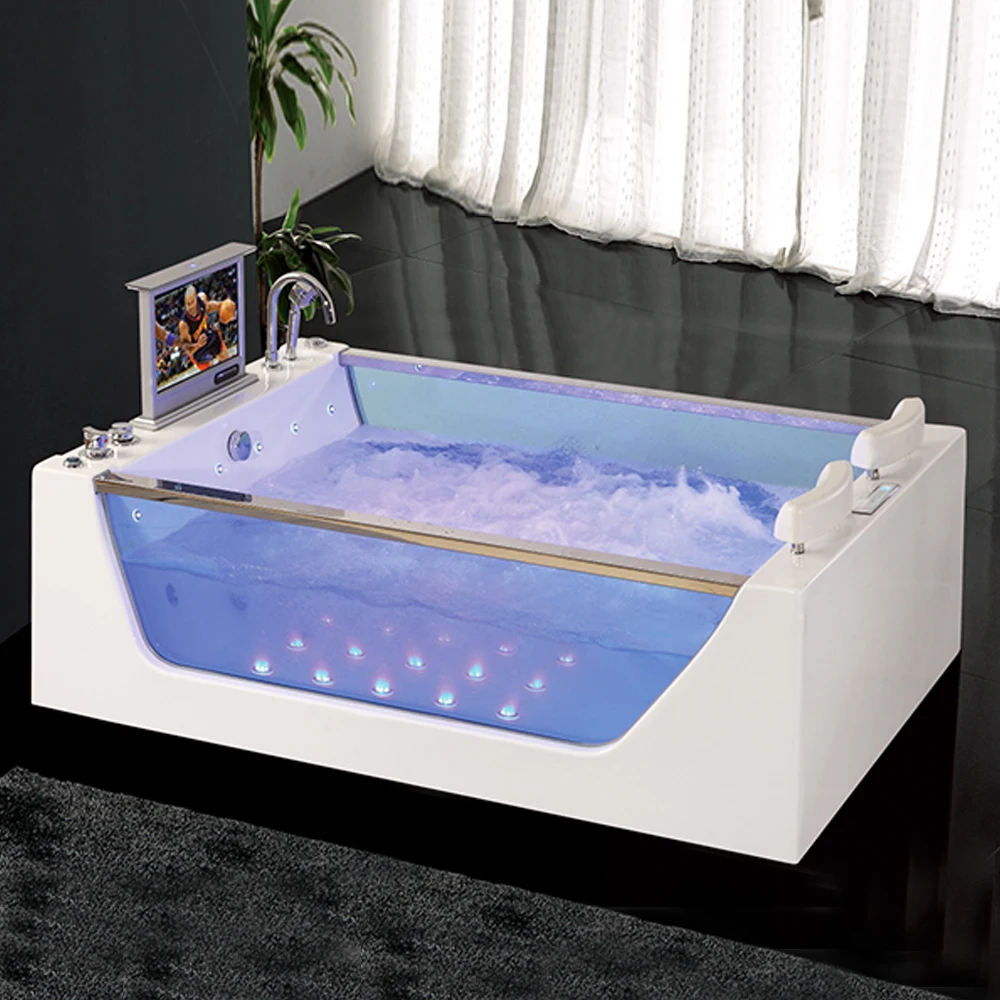 &c Double Tempered Glass Side Acrylic Freestanding Bath Tub Dimension Corner Jet whirlpool Bathtub