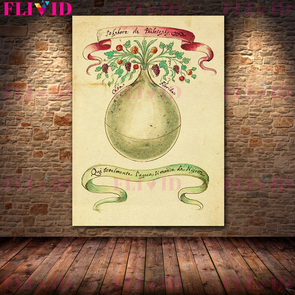 Manuscript Of Alchemist Flask Experiment Phenomenon,Vintage Wall Art Canvas Print,Witchcraft Element Art Poster Print Decoration - Image 3