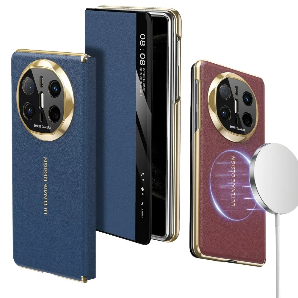 

Luxury Smart Leather Galvanized Gold-toned Built-in Magnetic Protective Suitable For Huawei Mate X6 x5 Lens Protect phone case