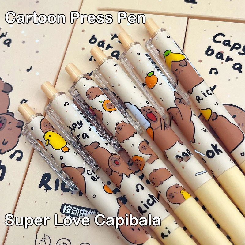 

6Pcs Kawaii Cute Capybara Gel Pen Quick-Drying Writing Smooth Pen Cartoon Pressing Neutral Pen School Supplies Stationery