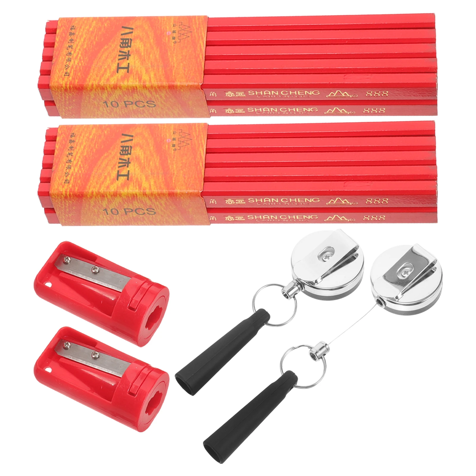 

1 set 20 Red Pencils Set Heavy Duty Flat Woodworking Construction Tools Marking Adjustable Marking Pencil Sharpener Sharpener