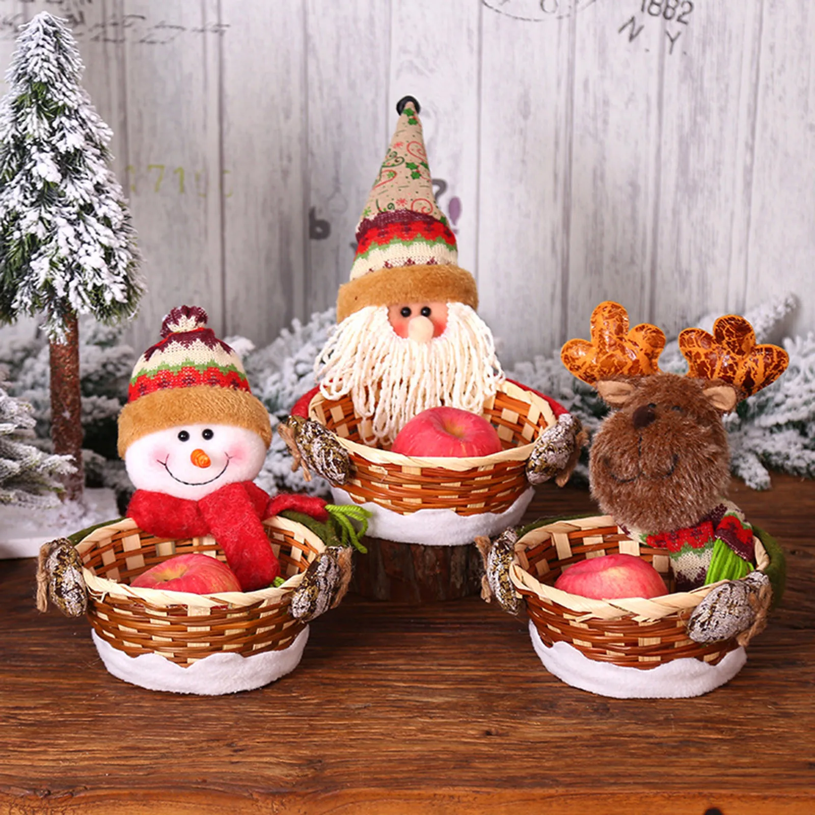 

Hot Sale Christmas Candy Storage Basket Santa Claus Elk Snowman Fruit Basket Children Gift Box Food Rack Home Xmas Decorations