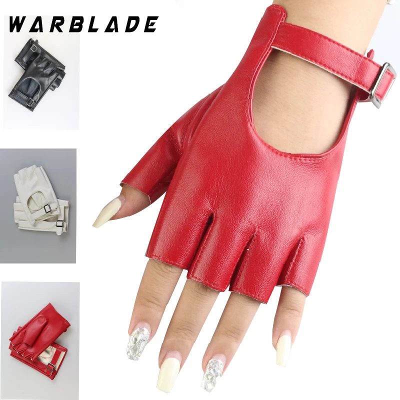 New Halloween PU Leather Waterproof  Fingerless Gloves Female Half Finger Driving Cycling Women Fashion Punk Gloves Dance Gloves