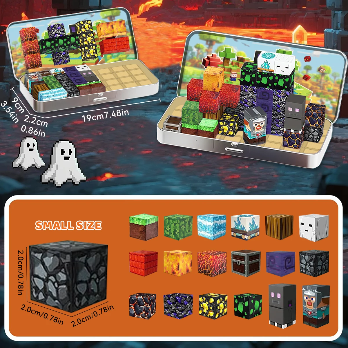 35 قطعة اللبنات المغناطيسية الحمم مغامرة مجموعة لعمر 3 + DIY نموذج الأطفال الجذعية لعبة حسية تعليمية مع صندوق حديد