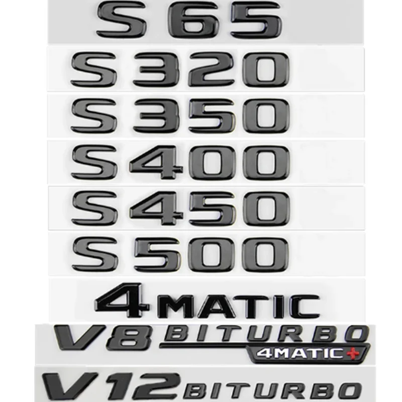 Black 3D Car Letters V12 V8 Biturbo Emblem Stickers For Mercedes S63 S65 AMG S320 S350 S400 S450 S500 W222 W221 Accessories