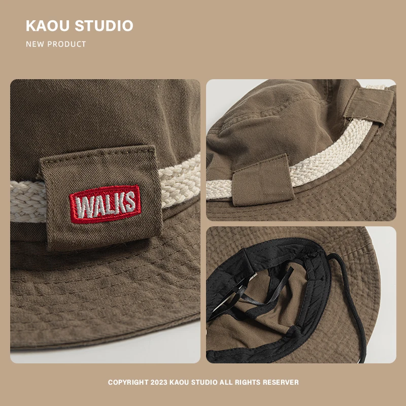 Outdoor sun hat children American retro spring and summer climbing hat men fishing sunscreen camping bucket hat tide