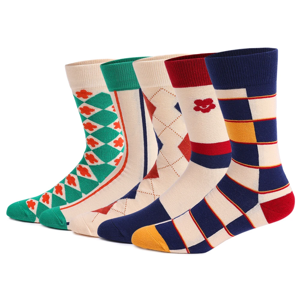 

2021 Hot Sales Colorful Fashion Harajuku Women and Men High Quality Cotton Socks Large Size Stripe Grid Casual Funny Socks