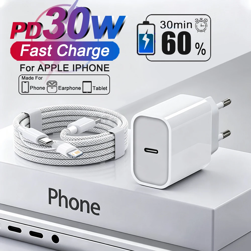 PD 30W Original Type C Charger For iPhone 18 Duo Ultra 16 15 14 13 12 11 17 Pro Max Fast Charger USB C Charging Cable Wall Plug