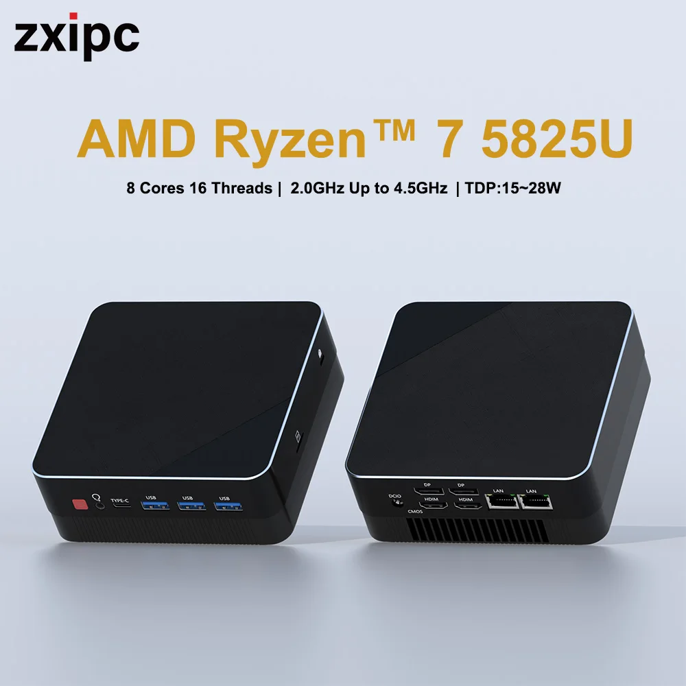 ZXIPC AMD Ryzen 7 5800H 7350U R5 5500U MINI PC DDR4 Desktop Gaming Computer NVMe SSD 2.5G LAN Mini PC WIFI6 BT5.2 Four Display