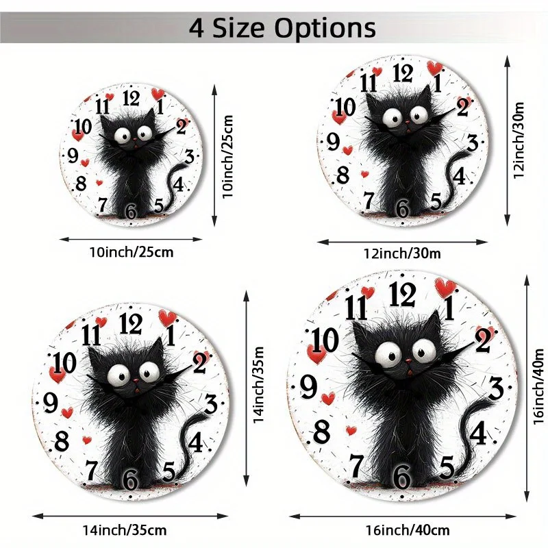 1pc Silent Wooden Wall Clock/Non-Ticking Decorative Circular Clock/Whimsical Black Cat Design for Kitchen, Bedroom, Living Room, Stairwell, Laundry Room/10
