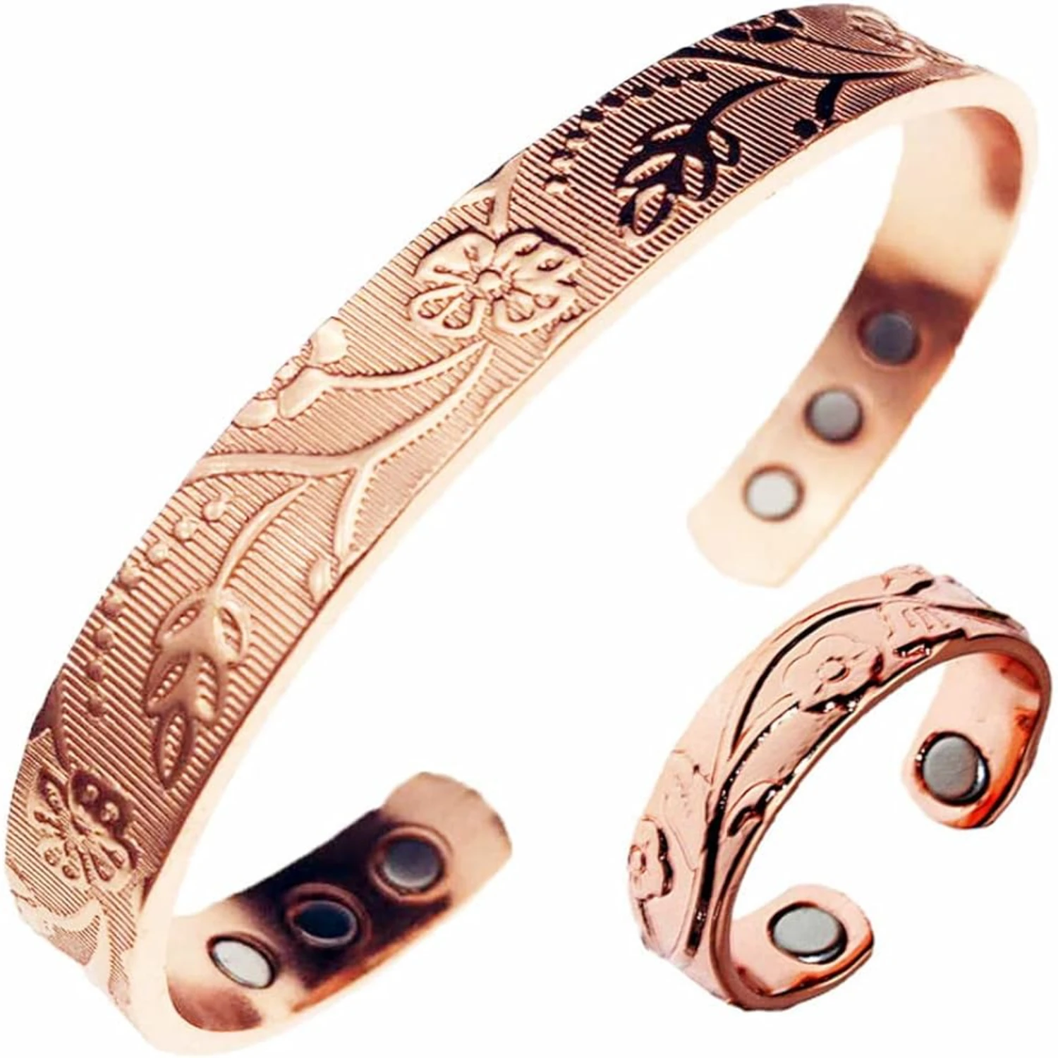 Enhance Your Style and Well-being with This Elegant, Adjustable, and LongRN Women's Pure Copper Magnetic Ring & Bracelet Set for