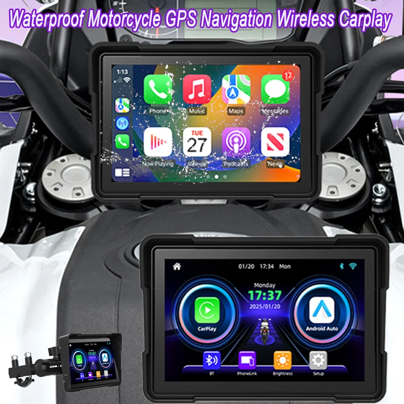 Waterproof Motorcycle GPS Navigation Wireless Carplay Display Screen Portable Motorcycle Android Auto 5 inch Moto Monitor WIFI