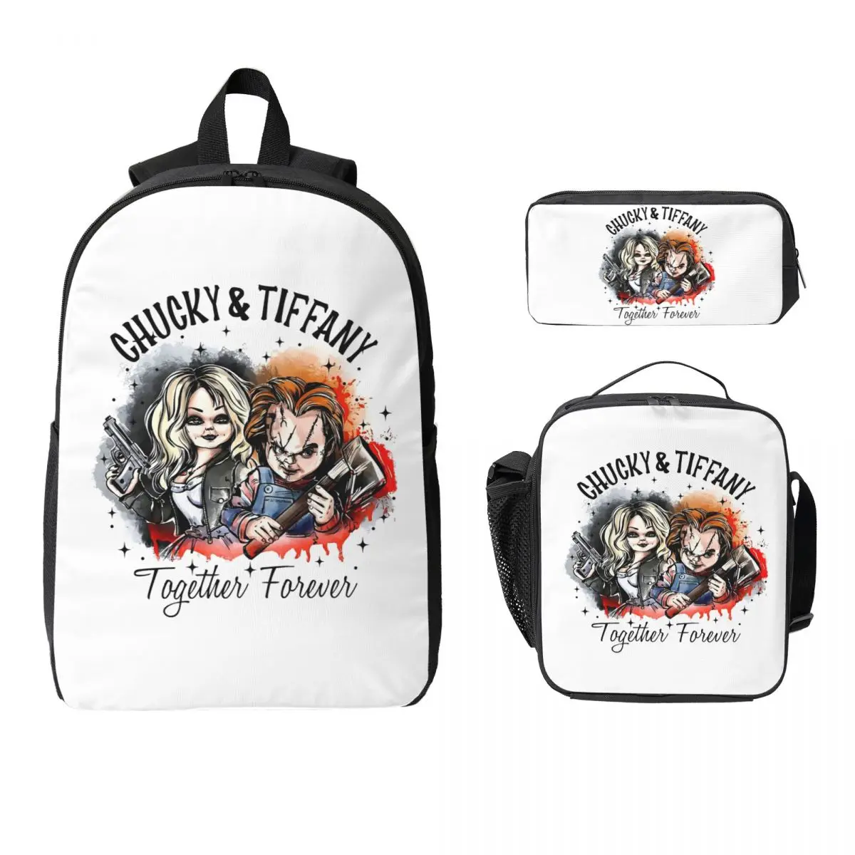 Bride Of Chucky Tiffany Horror Film Movie Backpack BookBag School Bag Computer Shoulder Bags 3ps Insulated Lunch Bag Pencil Case