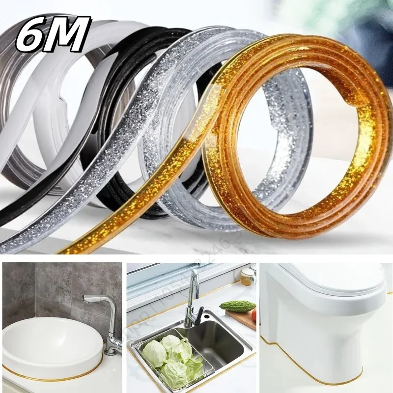 6M Self Adhesive Living Room Seam Stickers Fouling Anti Mold Sink Edge Sealing Lines for Kitchen Stove Toilet Ceiling Wall Lines
