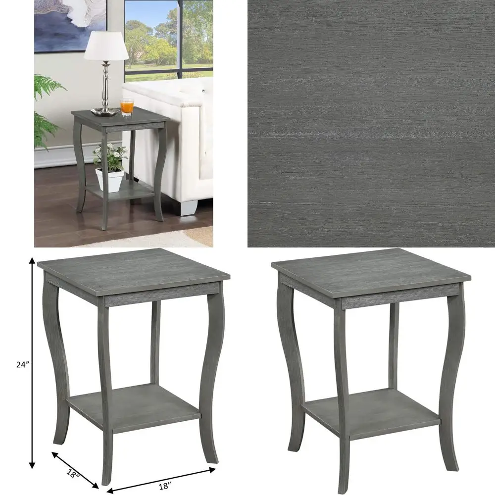 

Dark Gray Wirebrush Square End Table with Shelf