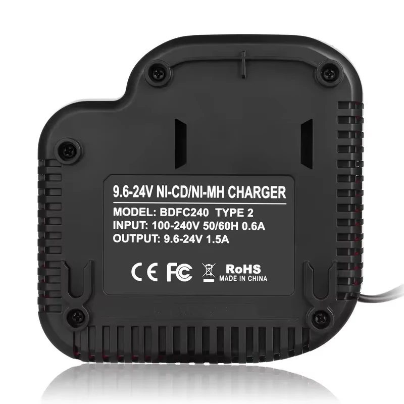 Adatto per Black & Decker BDFC240 Caricabatterie 9.6V-24V NICD/NIMH Batteria al nichel Caricatore per utensili elettrici Caricabatteria di ricambio