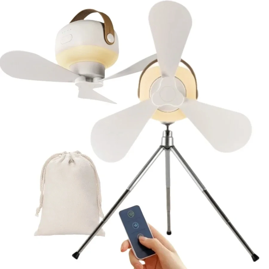 7200/3600mAh Camping Fan Battery Operated Remote Control 4 Gear Portable LED Light Tent Hanging Ceiling Fan for Home Outdoor Bed