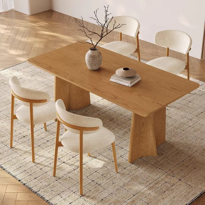 Solid wood dining table, rectangular household living room ash wood 2026 new log color dining table