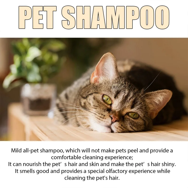 Pet shampoo is gentle and clean. Pet cat and dog hair is soft and non knotting. Shampoo shampoo