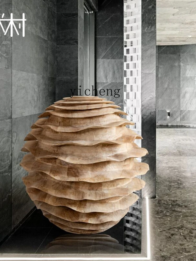 YY Lobby Sculpture Artwork Floor Ornaments Large Wood Carving Beautiful Furnishings Decoration