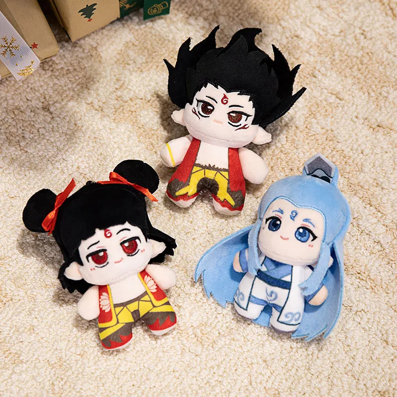 Poupée en peluche Prince Lotus mythologique de chine, avec motif de flamme en soie rouge, jouet en peluche Anime pour enfants, cadeau de Collection périphérique tendance