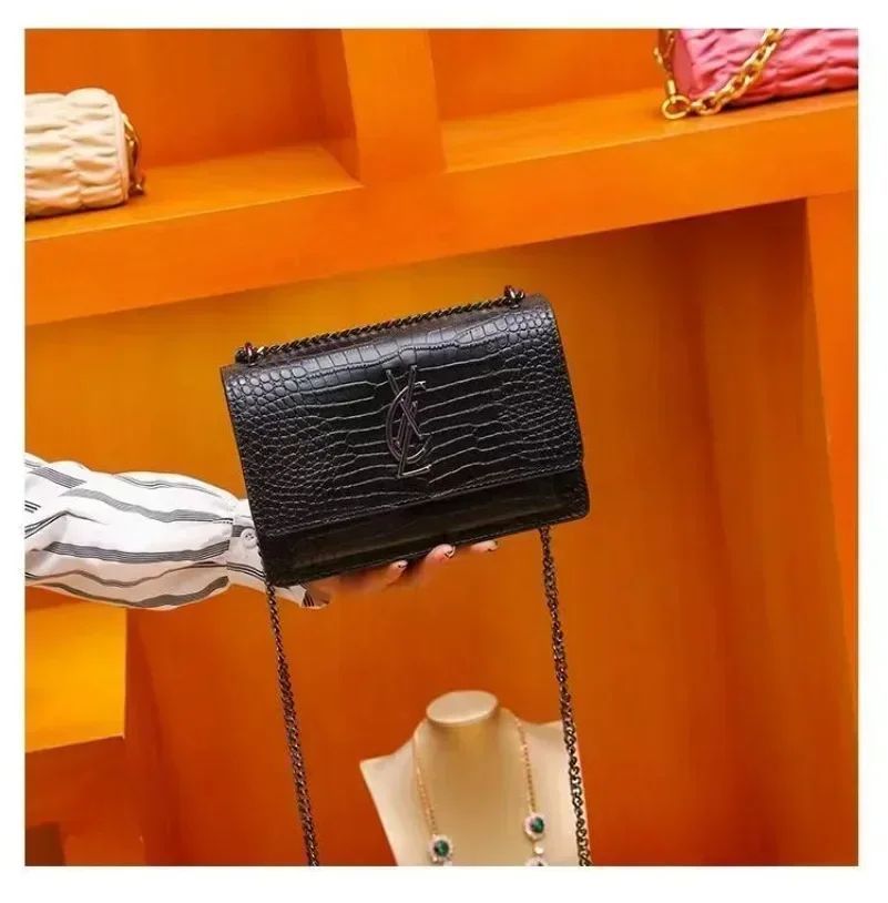 Borsa da donna in vera pelle borsa a tracolla di design di alta qualità borsa nera con patta del sole con scatola modello coccodrillo BY4