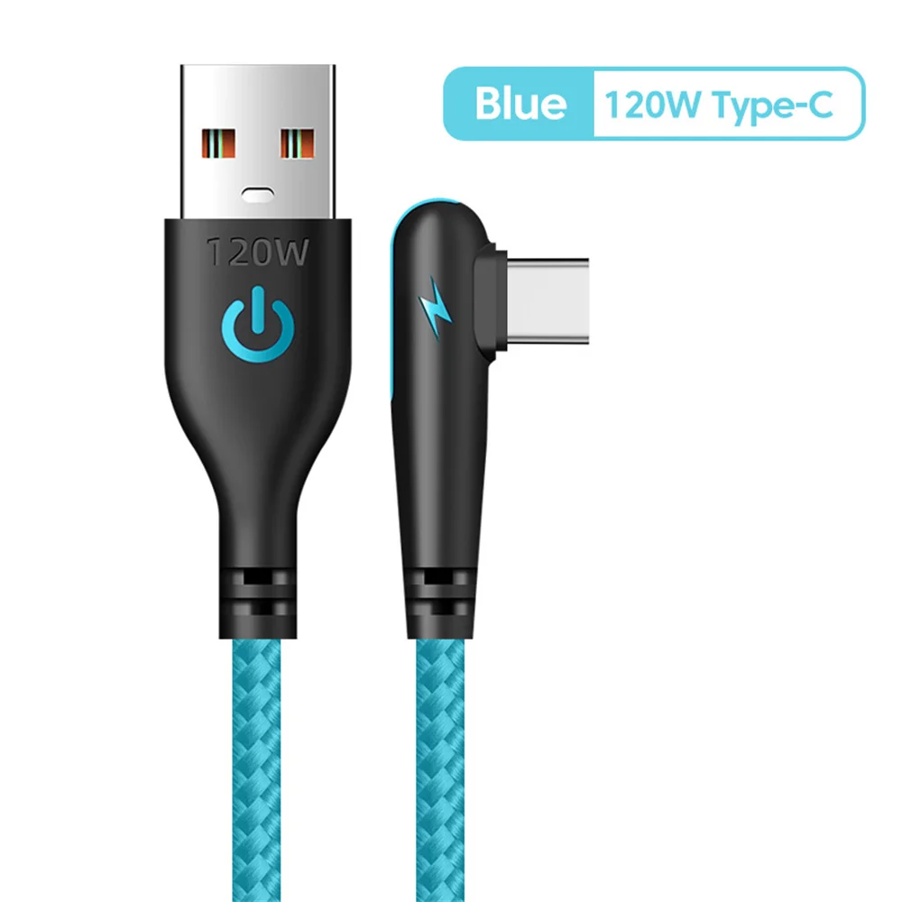 6A 120W snellaadkabels USB NAAR Type C Snel opladen Opladers Snoer 0,25 m/1 m/1,5 m/2 m 90 graden elleboog USB-C gevlochten datakabel