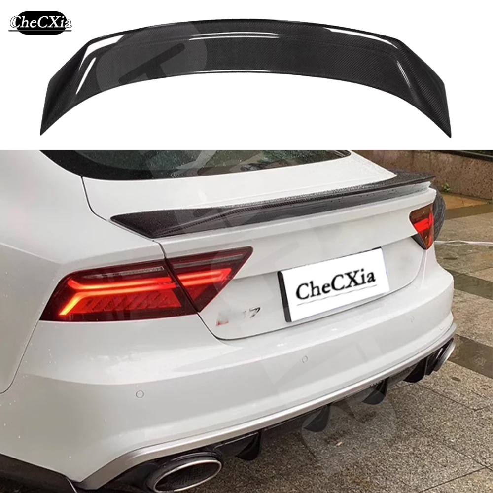 R Style High Quality Real Carbon Fiber Material Spoiler For Audi A7 S7 RS7 2013 - 2018 Carbon Fiber Rear Spoiler Trunk Wing