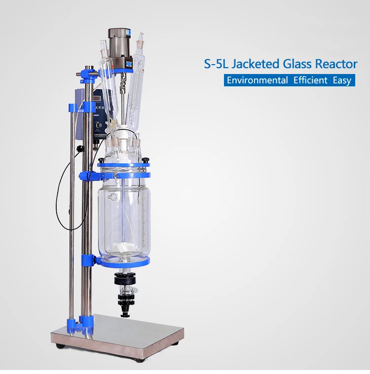 China Factory Supply 5 L Jacketed Glass Reactor Elevating Glass Reactor