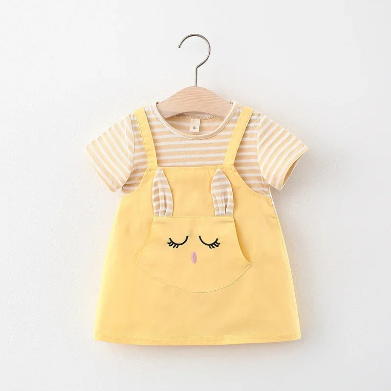 Summer Baby Cartoon Cat Dress Striped Short Sleeve Top Suspended Princess Dress 0-3 Year Old Girls' Clothing image 2
