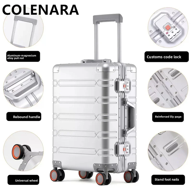 

Чемодан COLENARA New 20/24/29 дюймов, полностью алюминиево-магниевый, на колесиках, для мужчин, деловой, ручная кладь, дорожная сумка