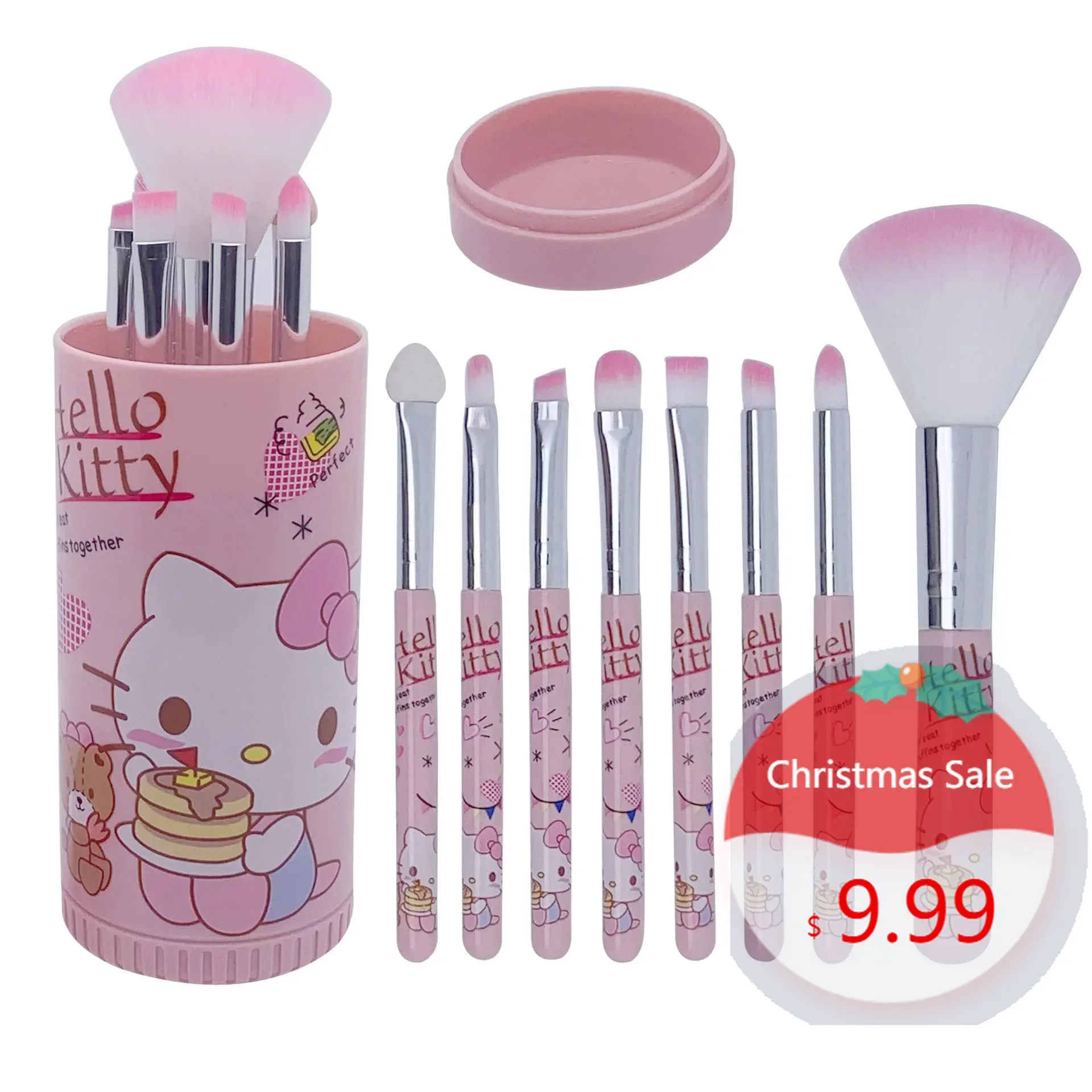 

8pcs/box Sanrio Hello Kitty Makeup Brush Set Anime Card Set Print Beginner Blush Eyebrows Lip Brush Eyeshadow Brush Beauty Tool