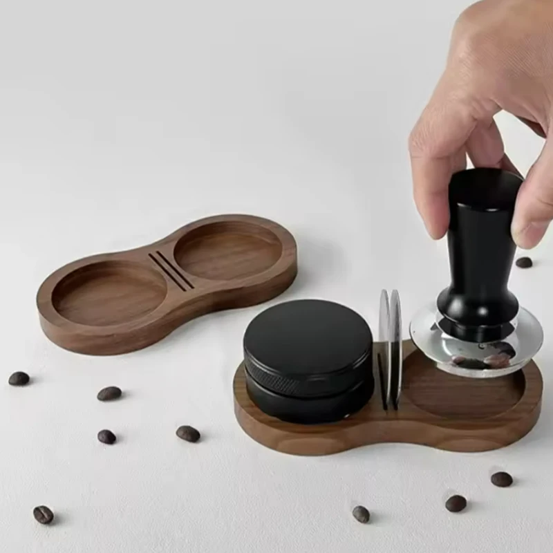 Estera de café de madera de nogal, estación de 51/53/58MM de diámetro, soporte de Base, soporte para café en polvo, almohadilla de almacenamiento, pantalla de filtro, herramientas de café