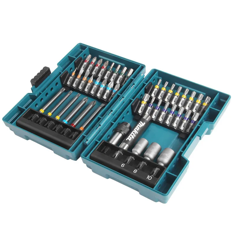 Makita B-55697 Elektrische Schroevendraaier Bits Set 43 Stuks Kleur Gecodeerd Kruis Bloem Type Hexagon Socket Bit Power Tool Bijlagen