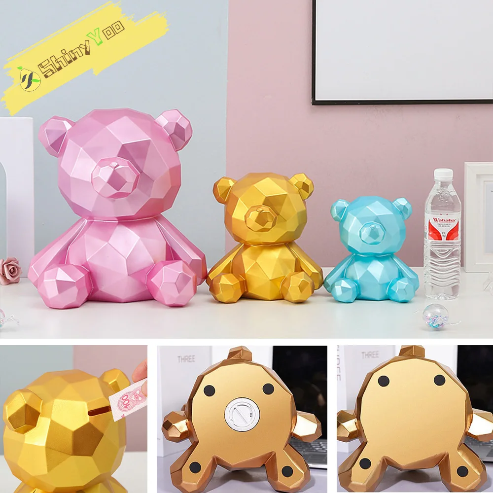 

Children's Bear Piggy Bank, Geometric Bear Nordic Creative Simple Can Deposit Money, Money Saving Box Decoration Birthday Gift